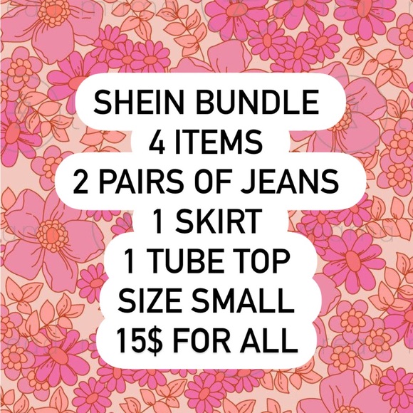 SHEIN Bundle: Dark Wash Jeans, Two Toned Jeans, Red Floral Skirt, Rainbow Tube - Picture 2 of 5